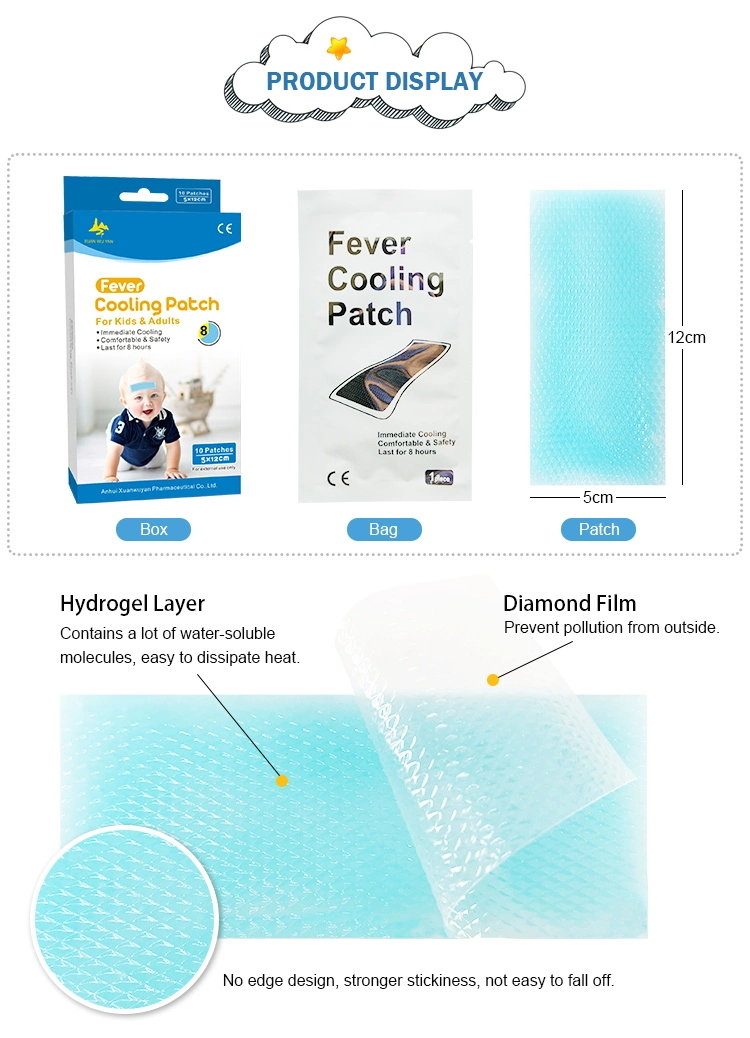 Basic Customization Child Care Products Blue Hydrogel Reducing Fever Cooling Patch for Baby