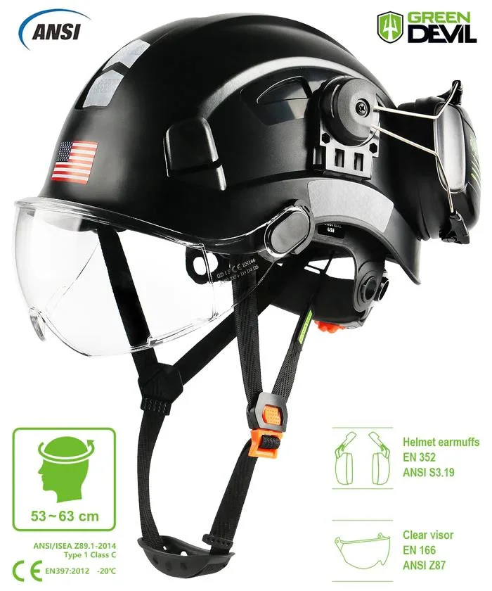 Industrial Hard Hat Safety Helmet with Visor and Ear Protection Adjustable Lightweight Vented ABS Work Helmet